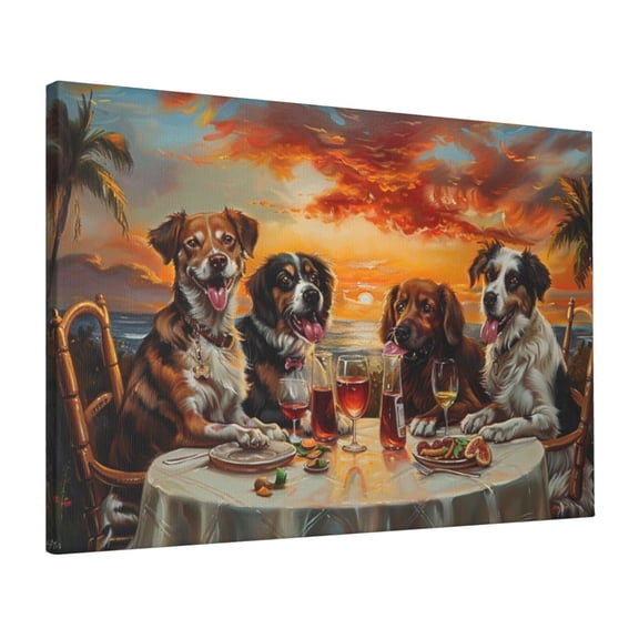 16x24 inch Canvas Frameless Picture Dog'S Banquet Time Poster,Apartment Kitchen,Living Room,Lounge,Study Wall Decor Art Paintings On Canvas,Classic Dog'S Banquet Modern Style Painting Poster