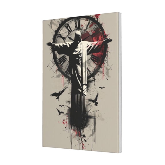 16x24 inch Canvas Frameless Picture God And Clock,Villa,Apartment,Cafes,Prayer Room Decor Painting Wall Art Prints,For Believer Charm Gifts,Exquisite God And Clock Modern Style Canvas Poster