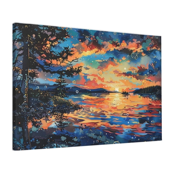 16x24 inch Canvas Frameless Picture Sunset By The Lake,Home Room Decor Bathroom Accessory,Charm Sunset By The Lake Modern Style Painting Canvas,For Bathroom,Cafes,Bedroom,Study Wall Art Decor