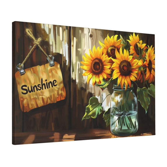 16x24 inch Canvas Frameless Picture 'Sunshine' Slogan Sunflower Vase,Rustic Garden Yard Decor Accessory,Indoor Home Living Room,Kitchen,Bedroom Wall Decor Canvas Poster,For Cafes,Florists,Bar