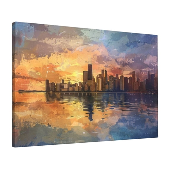 16x24 inch Canvas Frameless Picture Wall Art Twilight City,Man Cave,Study,Yard,Cafes,Bar Wall Decor Poster Prints,Modern Art Twilight City Oil Painting Wall Art,For Landscape Enthusiasts Gift
