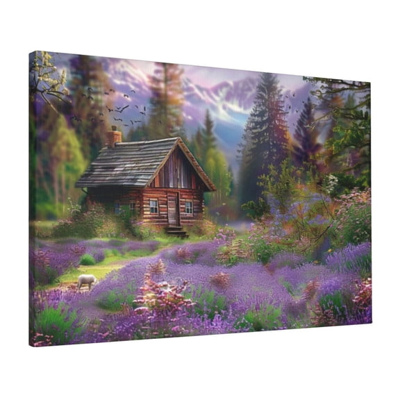 16x24 inch Canvas Hanging Picture Lavender Cottage,Rustic Yard Garden,Man Cave,Florists Wall Decor Art Prints,Modern Style Lavender Cottage Art Oil Paintings Canvas,For Lavender Lovers Gifts