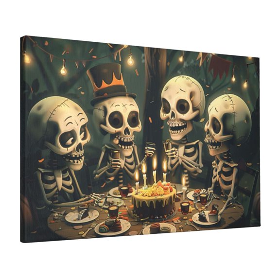 16x24 inch Canvas Hanging Picture Skeleton'S Birthday Time,Man Cave,Bar,Cafes,Lounge Wall Decor Hanging Picture,Modern Art Skeleton'S Birthday Time Frameless Wall Art,For Bar,Cafes,Home,Yard