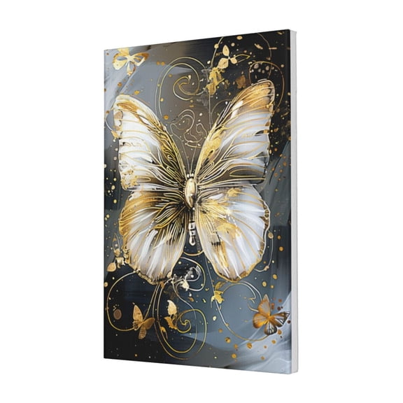 16x24 inch Canvas Hanging Picture White Gold Butterfly,Yard Garden,Living Room,Bar Wall Decor,Modern Style White Gold Butterfly Decorative Painting,Gift For Butterfly Lovers,Cafe,Lounge Decor