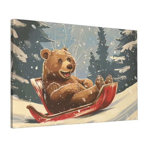 16x24 inch Canvas Painting Brown Bear Skiing,Family Children'S Room,Study,Cafe,Lounge Wall Decor Canvas Pictures,Charm Brown Bear Art Painting Poster,Gift For Bear Enthusiast,For Bar,Man Cave