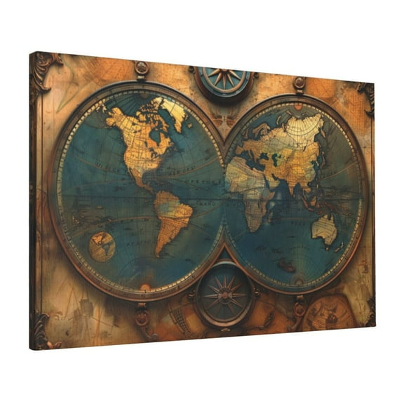 16x24 inch Canvas Painting Wall Art Decor Retro Earth Map,Man Cave,Bedroom,Study,Cafes Wall Decor Prints & Poster,Classic Earth Map Art Oil Painting Canvas,Gift For Map Collector,Library,Cafe