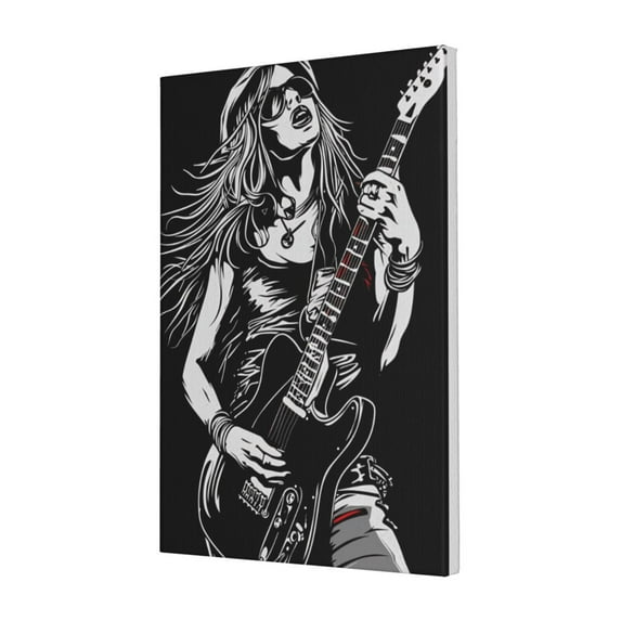 16x24 inch Canvas Painting Wall Art Girl Playing Guitar,Man Cave,Music Room,Bar,Cafes Wall Decor Poster Canvas,Gifts For Guitar Lovers,Funny Girl Playing Guitar Modern Style Paintings Prints