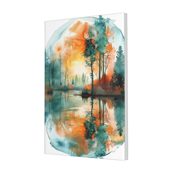 16x24 inch Canvas Painting Watercolor Sunset Lake Water,Exquisite Home Canvas Decor Bathroom Accessory,Yard Garden,Study Wall Decor Paintings,Modern Style Watercolor Sunset Lake Water Prints