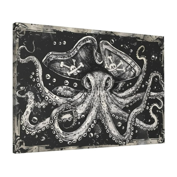 16x24 inch Canvas Paintings For Bedroom Vintage Pirate Squid,Farmhouse Bedroom,Bathroom,Lounge,Bar Decor Wall Art Poster,Classic Pirate Squid Decor Painting Canvas,Gift For Pirate Enthusiast