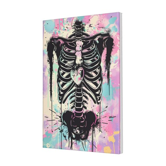 16x24 inch Canvas Paintings For Bedroom Colorful Skeleton & Heart,Apartment Bedroom,Living Room,Lounge,Hotels Decor Poster Canvas,For Skeleton Lovers Gifts,Exquisite Skeleton & Heart Prints