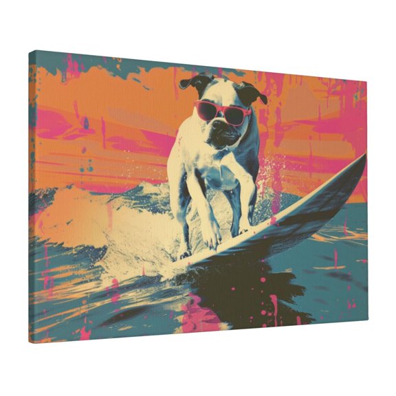 16x24 inch Canvas Paintings Wall Art Surfing Dog,Modern Style Surfing Dog Art Poster Painting,Gift For Surfing Lovers,For Man Cave,Bathroom,Cafes,Lounge,Bar Wall Art Decorative Canvas Prints