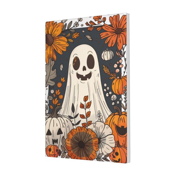 16x24 inch Canvas Picture Pumpkin Head,Flower & Apparition,Classic Festival Decoration,Kids Room,Cafes,Bar,Studio Decor Wall Art Prints,Funny Apparition & Pumpkin Head Decor Painting Canvas