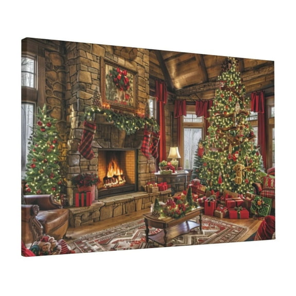 16x24 inch Canvas Picture Wall Decor Fireplace Christmas Scene,Home Kitchen,Living Room,Man Cave,Office Wall Art Decor Painting Poster,Enchanting Christmas Scene Decor Canvas Paintings Gifts