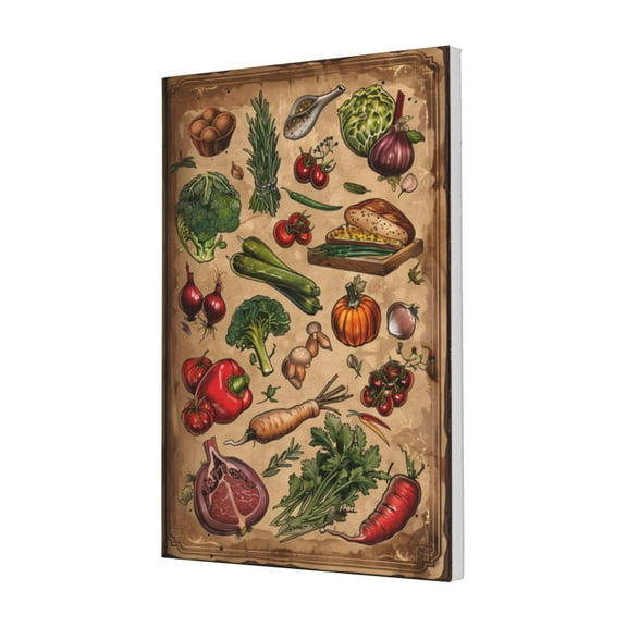 16x24 inch Canvas Pictures Cooking Ingredients Illustrated,Vintage Restaurant,Kitchen Decor Accessory,Classic Cooking Ingredients Retro Decoration Painting Canvas,Gift For Cooking Enthusiasts