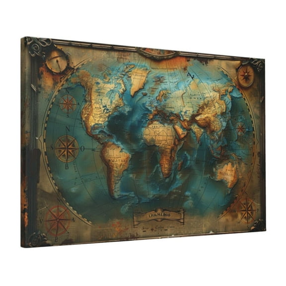 16x24 inch Canvas For Pictures Medieval Times Earth Map,Man Cave,Bar,Cafes,Study Decorative Painting,For Vintage Art Collector Funny Gifts,Retro Medieval Times Earth Map Decorative Paintings
