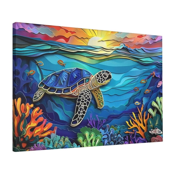 16x24 inch Canvas Pictures Prints Sunset & Sea Turtles Bathroom Decor,Home Room Canvas Decor Bathroom Accessory,Modern Art Sunset & Sea Turtles Oil Painting Canvas,Gift For Sea Turtle Lovers