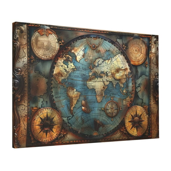 16x24 inch Canvas Poster Wall Decor Vintage Earth Map,Family Room Decor Study Accessory,Retro Style Earth Map Oil Paintings On Canvas Wall Art,For Apartment,Study,Campus Wall Art Prints Decor
