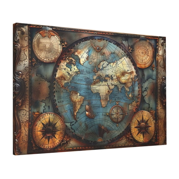 16x24 inch Canvas Poster Wall Decor Vintage Earth Map,Family Room Decor Study Accessory,Retro Style Earth Map Oil Paintings On Canvas Wall Art,For Apartment,Study,Campus Wall Art Prints Decor