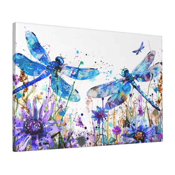 16x24 inch Colorful Dragonflies & Flowers Oil Painting Wall Art,Indoor Bedroom,Garden Yard,Living Room,Study Wall Art Decor Paintings Prints,Gift For Dragonflies & Flower Lover,Florists Decor