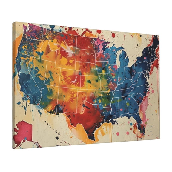 16x24 inch Colorful Map Of America Canvas Hanging Picture,Campus Corridors,Classroom,Hotels Decor Wall Art Prints,Exquisite Colorful Map Of America Decor Poster Canvas,For Man Cave,Garage,Bar