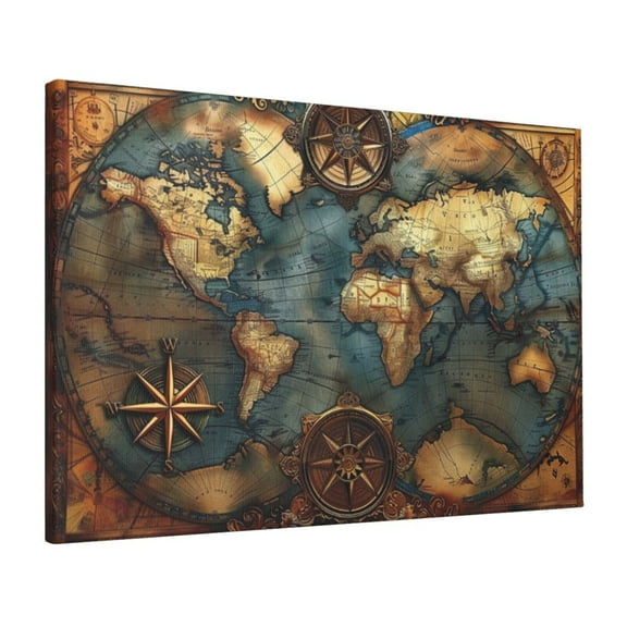 16x24 inch Decorative Paintings On The Wall Medieval Times Earth Map,Bedroom,Living Room,Study,Man Cave Wall Decor Poster Prints Canvas,Funny Medieval Times Earth Map Art Oil Paintings Canvas