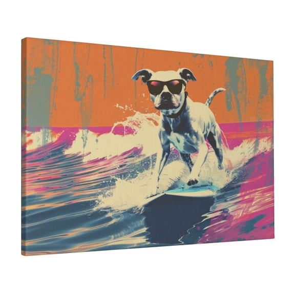 16x24 inch Decorative Paintings For Wall Surfing Dog,Rustic Yard,Bedroom,Cafes,Man Cave Wall Art Decor Poster Canvas,For Surfing Enthusiast Gifts,Modern Style Surfing Dog Funny Decor Prints