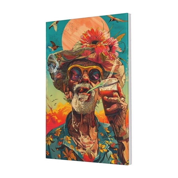 16x24 inch Elderly In Sunglasses Drink Alcohol Canvas Pictures,Rustic Yard,Bedroom,Lounge,Kitchen Decor Wall Art Poster & Prints,Funny Elderly In Sunglasses Drink Alcohol Decoration Painting