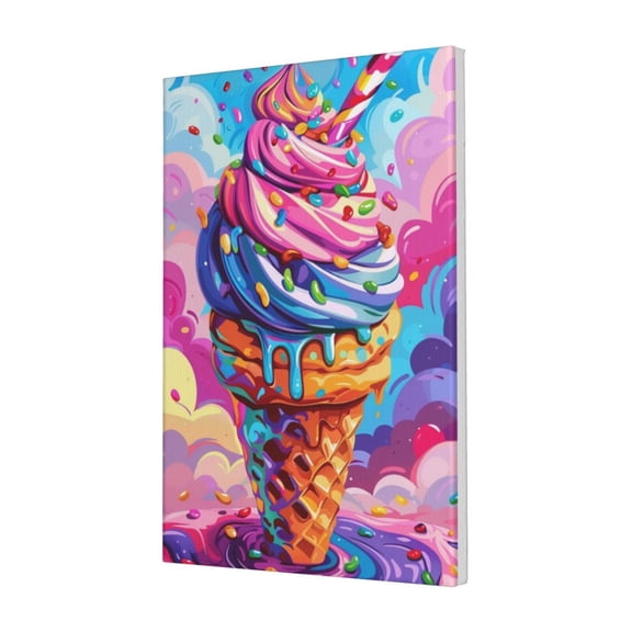 16x24 inch Frameless Canvas Painting Colorful Sweet Cone,Kids Room,Dessert Shop,Restaurant Wall Decor Art Prints,Classic Sweet Cone Colorful Poster Canvas,Funny Gifts For Dessert Enthusiast