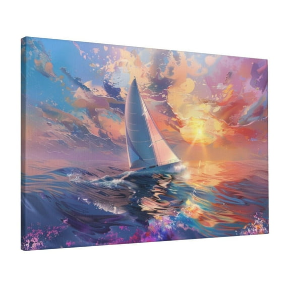 16x24 inch Frameless Canvas Painting Sailboats & Ocean Setting Sun,Farmhouse Bathroom Decor Paintings Prints,Living Room,Studio,Bathroom Wall Art Decor,Gift For Sailing Lovers,Bathroom Decor