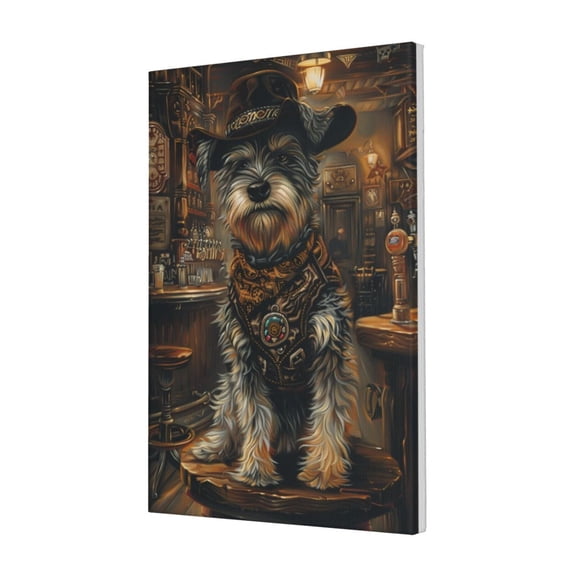 16x24 inch Frameless Canvas Painting Schnauzer Cowboy,Office,Bathroom,Living Room,Kennel Decor Wall Art Prints,For Cowboy Enthusiast Gift,Vintage Schnauzer Cowboy Art Oil Paintings On Canvas