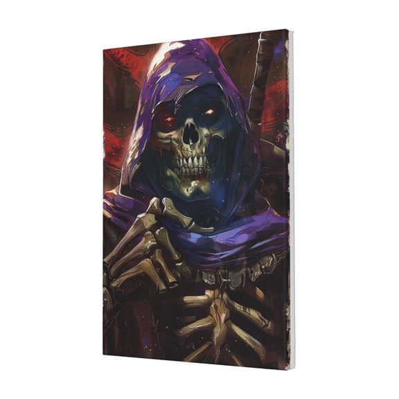 16x24 inch Frameless Canvas Painting Skeleton Death Reaper,Man Cave,Cafes,Bar Wall Art Decor Oil Paintings On Canvas,Classic Death Reaper Skeleton Prints & Posters,For Bedroom,Yard,Man Cave