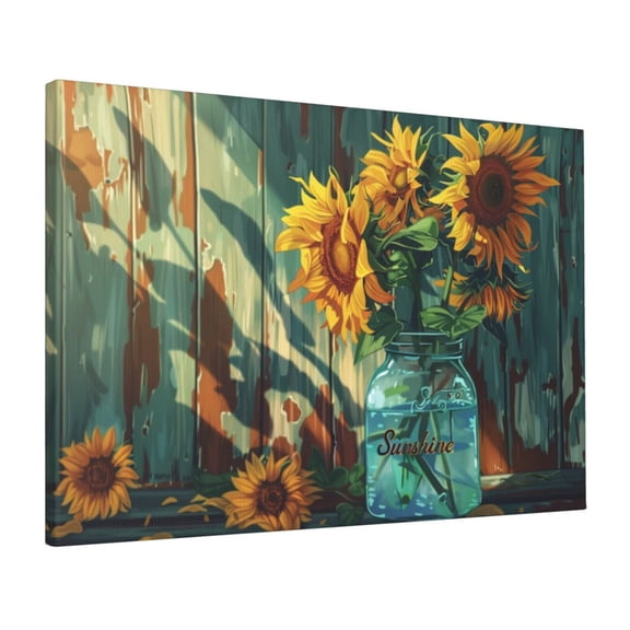 16x24 inch Frameless Canvas Painting 'Sunshine' Slogan Sunflower Vase,Florists Paintings Decor Accessory,Yard Garden,Lounge,Bedroom Wall Decor Canvas Poster,Enchanting Sunflower Vase Prints