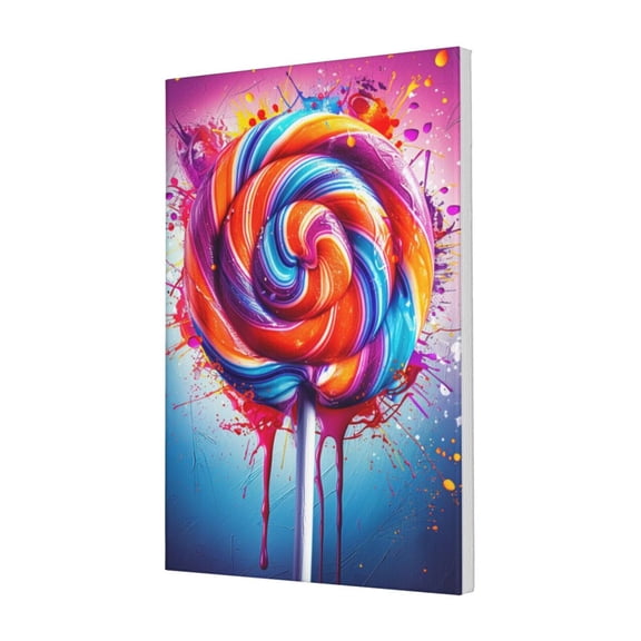16x24 inch Frameless Canvas Picture Red Lollipop Poster,Kid Room,Candy Shop,Lounge,Yard Wall Decor Painting Prints,Classic Lollipop Oil PaintingWall Art,Gift For Lollipop Lovers Charm Gifts