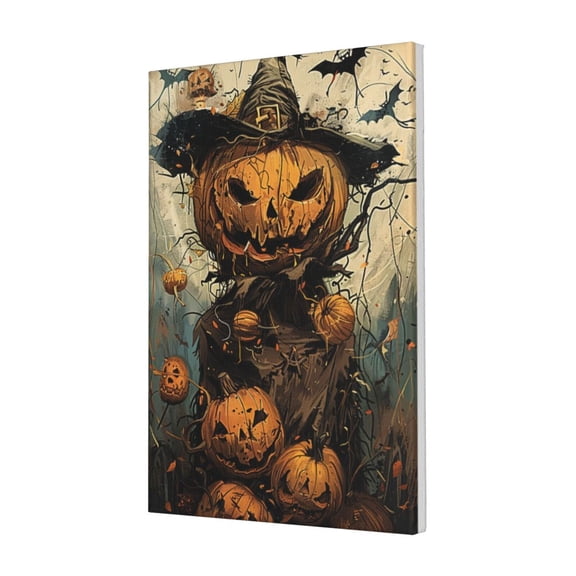 16x24 inch Fun Pumpkin Scarecrow Canvas Hanging Picture,Hotels,Lounge,Bar,Apartment Decor Wall Art Poster Prints,Classic Pumpkin Scarecrow Decor Painting,For Scarecrow Lovers Gifts,Cafe Decor