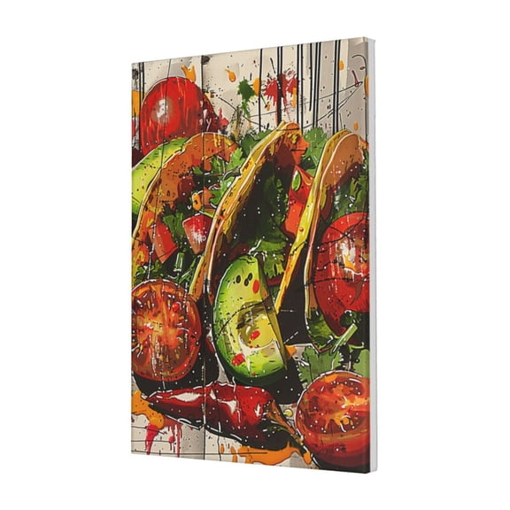 16x24 inch Kitchen Decor Tomato Avocado Taco Canvas Hanging Picture,Bar,Restaurant,Kitchen Wall Art Decor Painting Prints,Classic Tomato Avocado Taco Decorative Paintings,Gift For Taco Lover