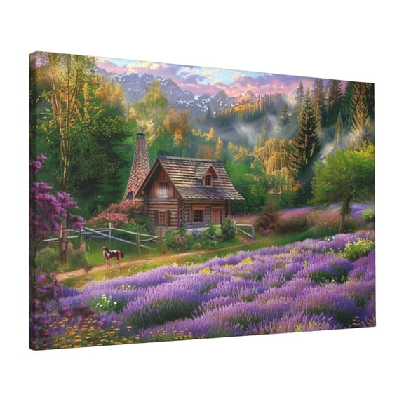 16x24 inch Lavender Cottage Canvas Frameless Painting,Apartment Living Room,Man Cave,Bar,Bedroom Wall Art Prints Decor,Exquisite Lavender Cottage Art Paintings On Canvas,For Flower Lover Gift