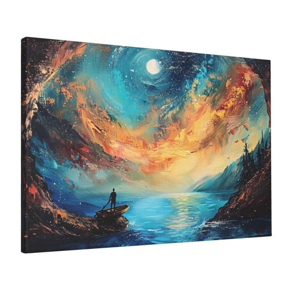 16x24 inch Night Drifting Small Boats Frameless Canvas Painting,Indoor Bathroom,Living Room,Office,Lounge Home Wall Decor Canvas Poster,Enchanting Night Drifting Small Boats Decor Paintings