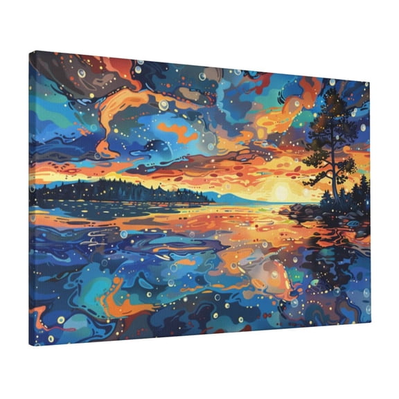 16x24 inch Oil Painting Canvas Sunset By The Lake,Home Decor Bathroom Accessory,Indoor Bathroom,Cafes,Man Cave,Apartment Decor Wall Art Prints,Enchanting Sunset By The Lake Modern Art Poster