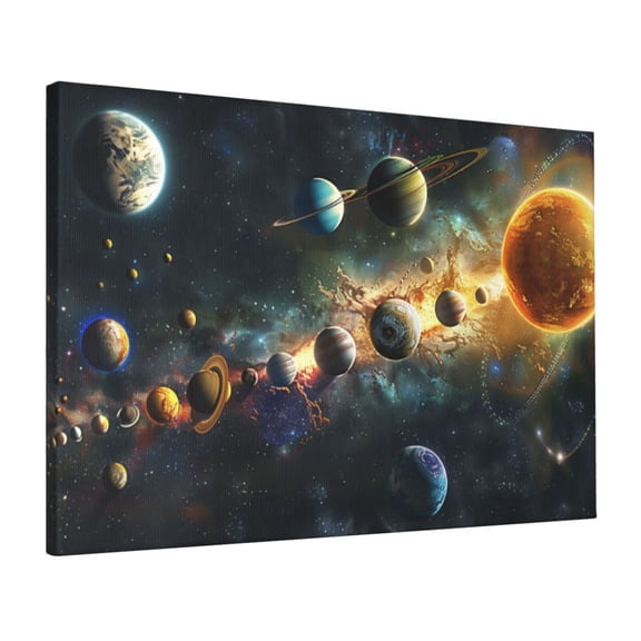 16x24 inch Oil PaintingWall Art Solar System Cosmic Planet Illustration,Club,Man Cave,Bathroom Wall Decor Poster Prints,Charm Solar System Cosmic Planet Art Painting Canvas,For Office,Lounge