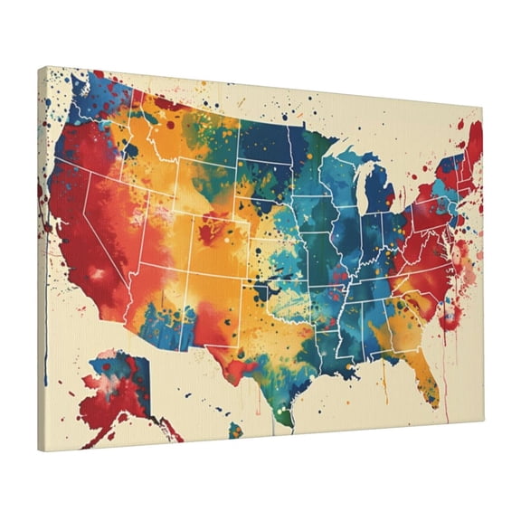 16x24 inch Oil Paintings On Canvas Colorful Map Of America,Home Room Decor Study Accessory,Modern Style Colorful Map Of America Decorative Painting,Gift For Patriot,Living Room,Bedroom,Campus