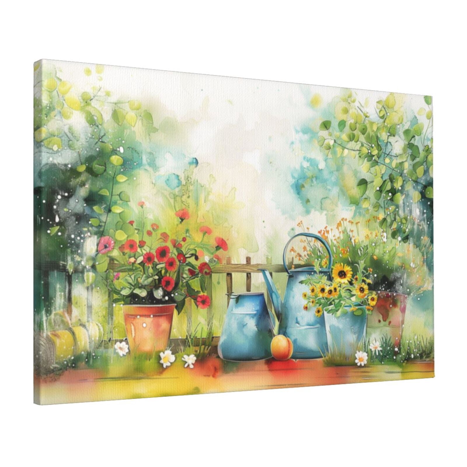 16x24 inch Oil Paintings On Canvas Potted Flowers Plants & Fence,Farmhouse Yard Fence,Garden Door Wall Art Decor Poster,Home Living Room,Kitchen,Bedroom Decor Painting,Gifts For Plant Lovers