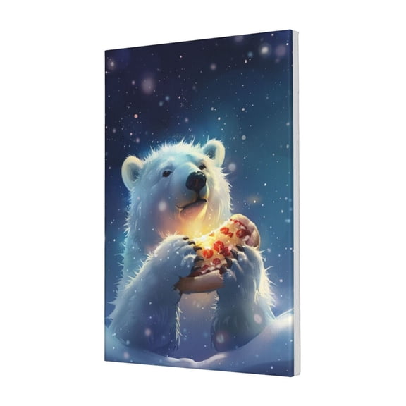 16x24 inch Oil Paintings Canvas Wall Art White Bears Eat Pizza,Indoor Bedroom,Lounge,Dining Area Wall Decor Canvas Pictures,Chic White Bears Eat Pizza Modern Art Painting Poster,For Cafes,Bar