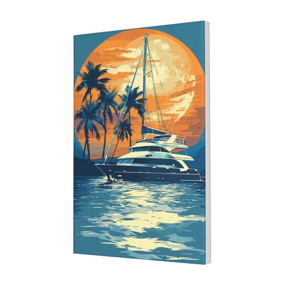 16x24 inch Oil Paintings On Canvas Yacht And Sunset,Family Bathroom,Bedroom,Man Cave Decor Canvas Frameless Picture,Charm Yacht And Sunset Modern Art Poster Prints,Gifts For Yacht Enthusiast