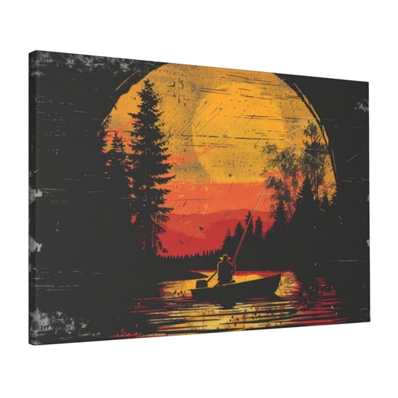16x24 inch Oil Paintings On Canvas Fishing Man At Sunset,Indoor Bathroom Decor Accessory,Charm Fishing Man At Sunset Vintage Style Posters & Prints,Gift For Fishing Enthusiasts,Bathroom,Cafe