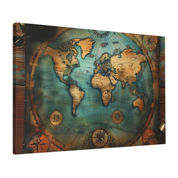 16x24 inch Oil Paintings On Canvas The Medieval Times Earth Map,Indoor Living Room,Office,Study Wall Decor Poster Canvas,Classic Medieval Times Earth Map Vintage Style Paintings,For Library