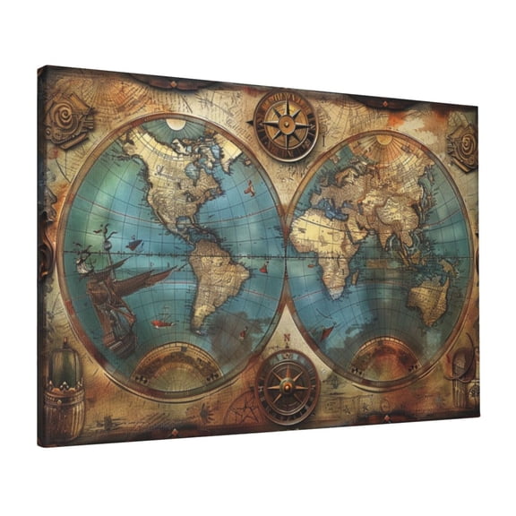 16x24 inch Paintings On Canvas Exquisite Retro Earth Map,Club,Library,Living Room,Bedroom Wall Decor Art Prints,Enchanting Vintage Earth Map Decorative Painting,For Apartment,Man Cave,Lounge