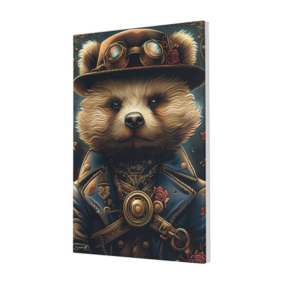 16x24 inch Retro Punk Bear Oil Painting Canvas,Home Living Room,Lounge,Studio,Kids Room Wall Decor Paintings Prints,Enchanting Punk Bear Vintage Children'S Room Decorative Posters Canvas Gift