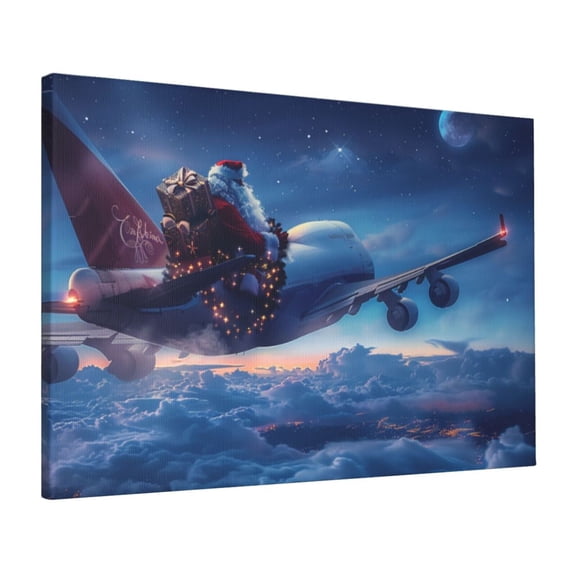 16x24 inch Santa Claus On The Airplane Canvas Hanging Picture,Club,Garage,Man Cave,Living Room Wall Decor Art Poster Prints,Funny Santa Claus Modern Style Oil Paintings On Canvas,For Cafe,Bar