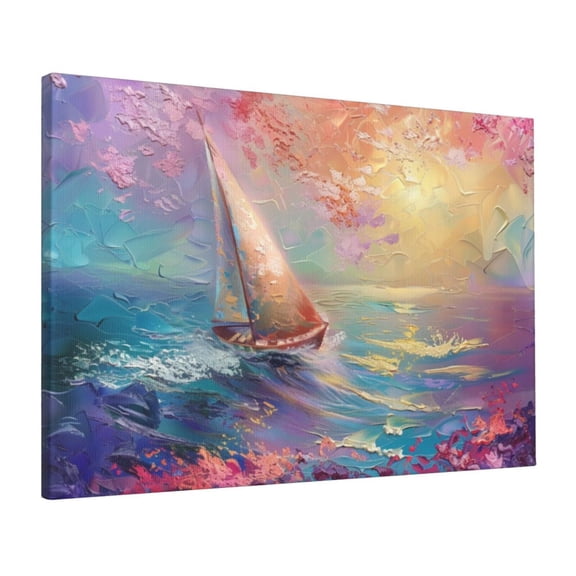16x24 inch Sea Sailboats & Setting Sun Oil Painting Canvas,Bathroom Canvas Decor Accessory,Indoor Bedroom,Living Room,Bathroom Wall Art Decor Paintings Poster,For Sailing Enthusiasts Gifts