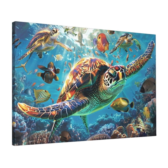 16x24 inch Sea Turtle'S Tour Oil Paintings On Canvas,Fun Aquarium Canvas Decor Accessory,Man Cave,Bathroom,Study Wall Decor Canvas Poster,For Turtle Lovers Gift,Modern Art Sea Turtle'S Prints